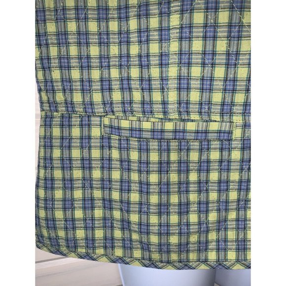 Christopher & Banks Sz LARGE Vest Cotton Green Plaid Button Front Quilted EUC - Picture 5 of 9